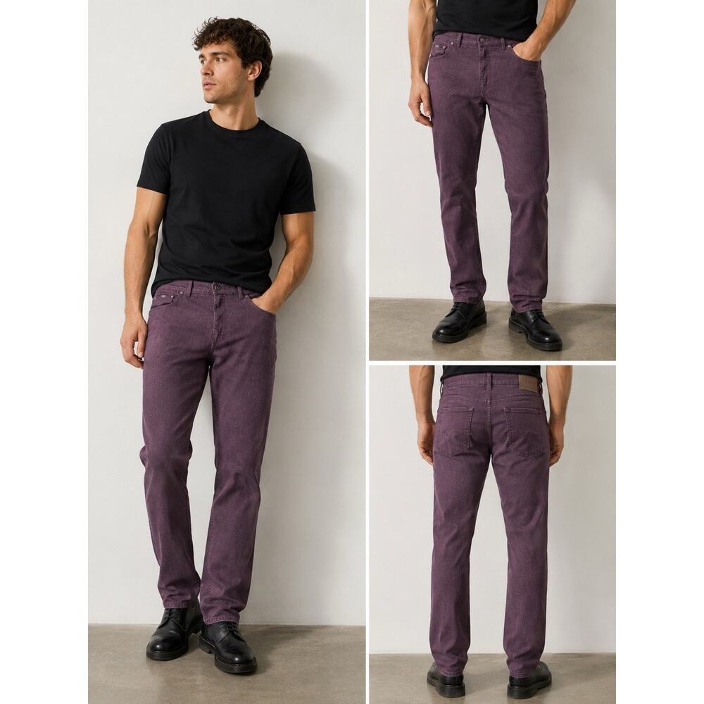 BRAX Cooper Regular Fit Pants Mens 36x32 Burgundy Plum Straight Leg 5 Pocket